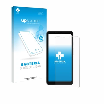 Parte frontale di una confezione del prodotto con il logo del marchio upscreen. Accanto è raffigurato il dispositivo Bigme Hib