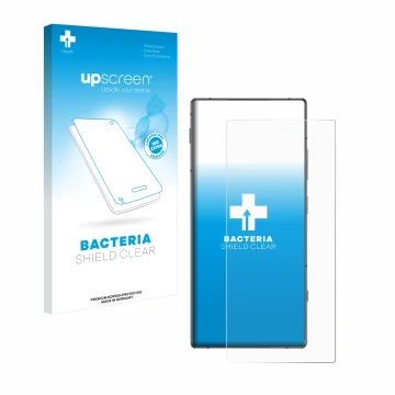 Parte frontale di una confezione del prodotto con il logo del marchio upscreen. Accanto è raffigurato il dispositivo Nubia Z70