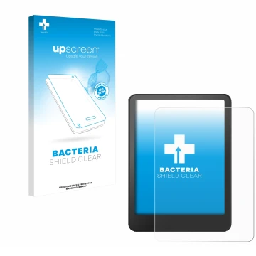 Parte frontale di una confezione del prodotto con il logo del marchio upscreen. Accanto è raffigurato il dispositivo Amazon Ki