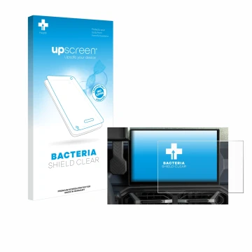 Parte frontale di una confezione del prodotto con il logo del marchio upscreen. Accanto è raffigurato il dispositivo Dacia Dus