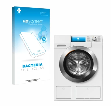 Parte frontale di una confezione del prodotto con il logo del marchio upscreen. Accanto è raffigurato il dispositivo Miele WEH