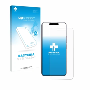 Parte frontale di una confezione del prodotto con il logo del marchio upscreen. Accanto è raffigurato il dispositivo Oukitel P