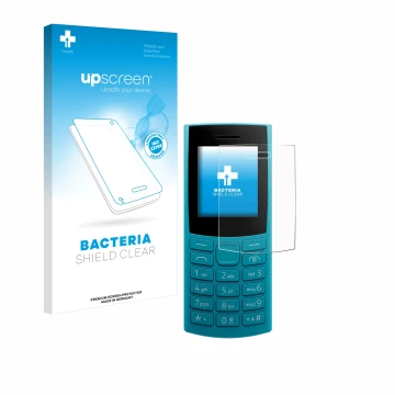 Parte frontale di una confezione del prodotto con il logo del marchio upscreen. Accanto è raffigurato il dispositivo Nokia 105