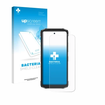 Parte frontale di una confezione del prodotto con il logo del marchio upscreen. Accanto è raffigurato il dispositivo Doogee Fi