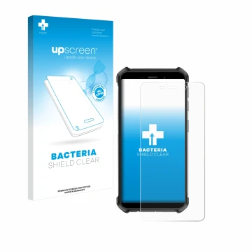 Parte frontale di una confezione del prodotto con il logo del marchio upscreen. Accanto è raffigurato il dispositivo Ulefone A