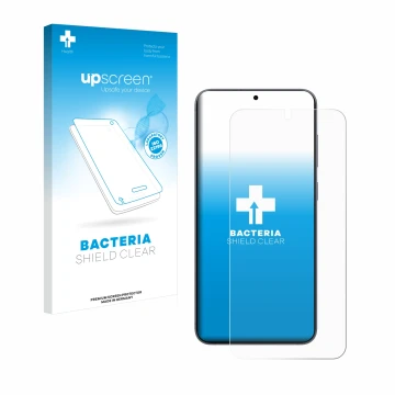 Parte frontale di una confezione del prodotto con il logo del marchio upscreen. Accanto è raffigurato il dispositivo Samsung G