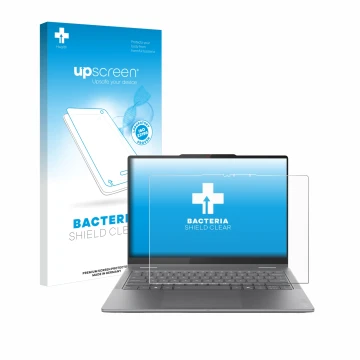 Parte frontale di una confezione del prodotto con il logo del marchio upscreen. Accanto è raffigurato il dispositivo Lenovo Yo