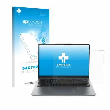 Parte frontale di una confezione del prodotto con il logo del marchio upscreen. Accanto è raffigurato il dispositivo Lenovo Th