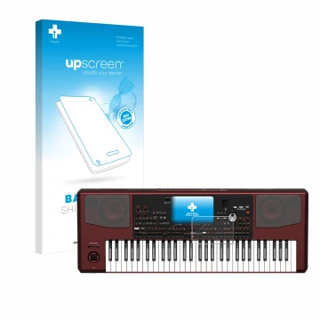 Parte frontale di una confezione del prodotto con il logo del marchio upscreen. Accanto è raffigurato il dispositivo KORG Pa70