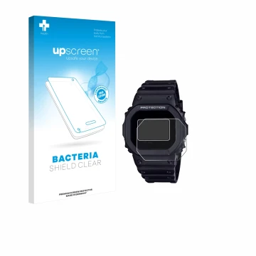 Parte frontale di una confezione del prodotto con il logo del marchio upscreen. Accanto è raffigurato il dispositivo Casio G-S