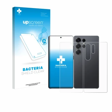 Parte frontale di una confezione del prodotto con il logo del marchio upscreen. Accanto è raffigurato il dispositivo Samsung G