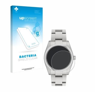 Parte frontale di una confezione del prodotto con il logo del marchio upscreen. Accanto è raffigurato il dispositivo Rolex Oys
