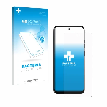 Parte frontale di una confezione del prodotto con il logo del marchio upscreen. Accanto è raffigurato il dispositivo Motorola 