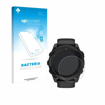 Parte frontale di una confezione del prodotto con il logo del marchio upscreen. Accanto è raffigurato il dispositivo Garmin Ta