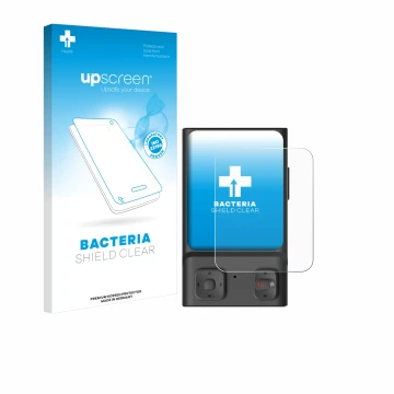 Parte frontale di una confezione del prodotto con il logo del marchio upscreen. Accanto è raffigurato il dispositivo Hoverair 