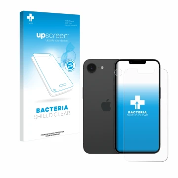 Parte frontale di una confezione del prodotto con il logo del marchio upscreen. Accanto è raffigurato il dispositivo Apple iPh