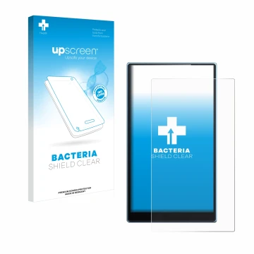 Parte frontale di una confezione del prodotto con il logo del marchio upscreen. Accanto è raffigurato il dispositivo FiiO JM21