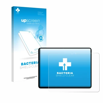 Parte frontale di una confezione del prodotto con il logo del marchio upscreen. Accanto è raffigurato il dispositivo Apple iPa