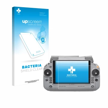 Parte frontale di una confezione del prodotto con il logo del marchio upscreen. Accanto è raffigurato il dispositivo DJI RC Pl