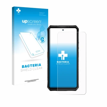 Parte frontale di una confezione del prodotto con il logo del marchio upscreen. Accanto è raffigurato il dispositivo Ulefone A
