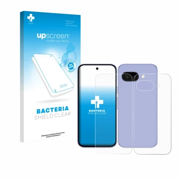 Parte frontale di una confezione del prodotto con il logo del marchio upscreen. Accanto è raffigurato il dispositivo Google Pi