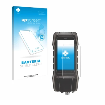 Parte frontale di una confezione del prodotto con il logo del marchio upscreen. Accanto è raffigurato il dispositivo Testo 300