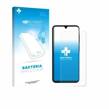Parte frontale di una confezione del prodotto con il logo del marchio upscreen. Accanto è raffigurato il dispositivo Samsung G