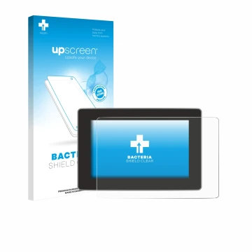 Parte frontale di una confezione del prodotto con il logo del marchio upscreen. Accanto è raffigurato il dispositivo Tesla Mod