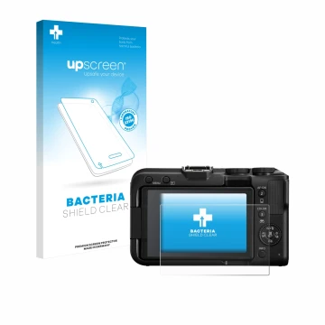 Parte frontale di una confezione del prodotto con il logo del marchio upscreen. Accanto è raffigurato il dispositivo Canon EOS