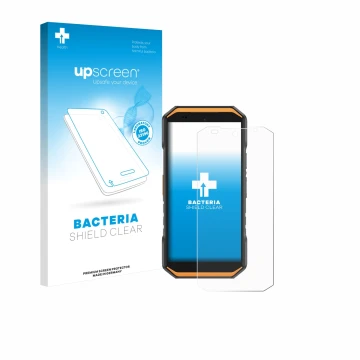 Parte frontale di una confezione del prodotto con il logo del marchio upscreen. Accanto è raffigurato il dispositivo Ulefone A