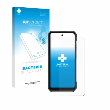 Parte frontale di una confezione del prodotto con il logo del marchio upscreen. Accanto è raffigurato il dispositivo Ulefone A