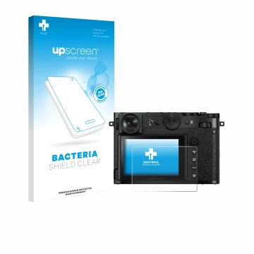Parte frontale di una confezione del prodotto con il logo del marchio upscreen. Accanto è raffigurato il dispositivo Fujifilm 