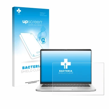 Parte frontale di una confezione del prodotto con il logo del marchio upscreen. Accanto è raffigurato il dispositivo Dell Pro 