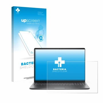 Parte frontale di una confezione del prodotto con il logo del marchio upscreen. Accanto è raffigurato il dispositivo Dell Pro 