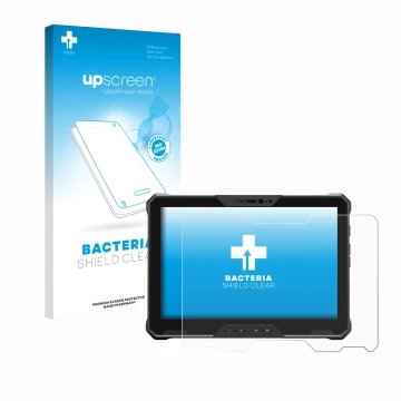 Parte frontale di una confezione del prodotto con il logo del marchio upscreen. Accanto è raffigurato il dispositivo Dell Lati