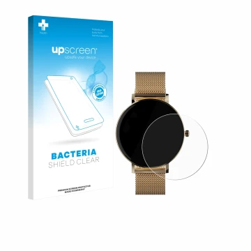 Parte frontale di una confezione del prodotto con il logo del marchio upscreen. Accanto è raffigurato il dispositivo ZenWatch 