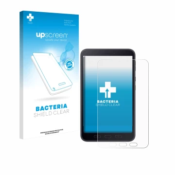 Parte frontale di una confezione del prodotto con il logo del marchio upscreen. Accanto è raffigurato il dispositivo Samsung g