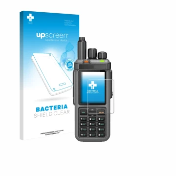 Parte frontale di una confezione del prodotto con il logo del marchio upscreen. Accanto è raffigurato il dispositivo Radtel RT