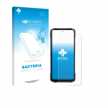 Parte frontale di una confezione del prodotto con il logo del marchio upscreen. Accanto è raffigurato il dispositivo Doogee Bl