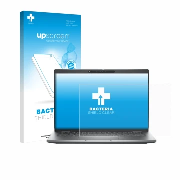 Parte frontale di una confezione del prodotto con il logo del marchio upscreen. Accanto è raffigurato il dispositivo Dell Lati