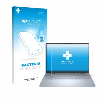 Parte frontale di una confezione del prodotto con il logo del marchio upscreen. Accanto è raffigurato il dispositivo Dell 14 P
