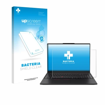 Parte frontale di una confezione del prodotto con il logo del marchio upscreen. Accanto è raffigurato il dispositivo Lenovo Th