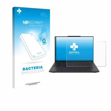 Parte frontale di una confezione del prodotto con il logo del marchio upscreen. Accanto è raffigurato il dispositivo Lenovo Th