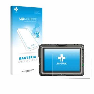 Parte frontale di una confezione del prodotto con il logo del marchio upscreen. Accanto è raffigurato il dispositivo Getac UX1