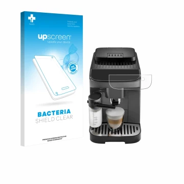 Parte frontale di una confezione del prodotto con il logo del marchio upscreen. Accanto è raffigurato il dispositivo DeLonghi 