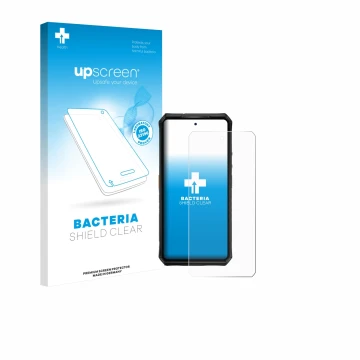 Parte frontale di una confezione del prodotto con il logo del marchio upscreen. Accanto è raffigurato il dispositivo Ulefone A