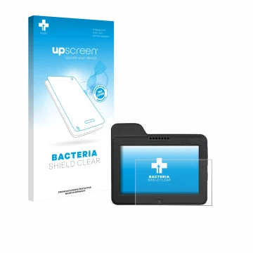 Parte frontale di una confezione del prodotto con il logo del marchio upscreen. Accanto è raffigurato il dispositivo Naviter O