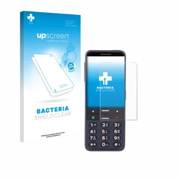 Parte frontale di una confezione del prodotto con il logo del marchio upscreen. Accanto è raffigurato il dispositivo BlindShel