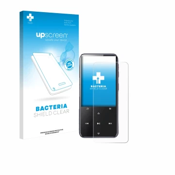 Parte frontale di una confezione del prodotto con il logo del marchio upscreen. Accanto è raffigurato il dispositivo AGPtek M3