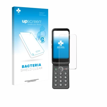 Parte frontale di una confezione del prodotto con il logo del marchio upscreen. Accanto è raffigurato il dispositivo Doro Auro